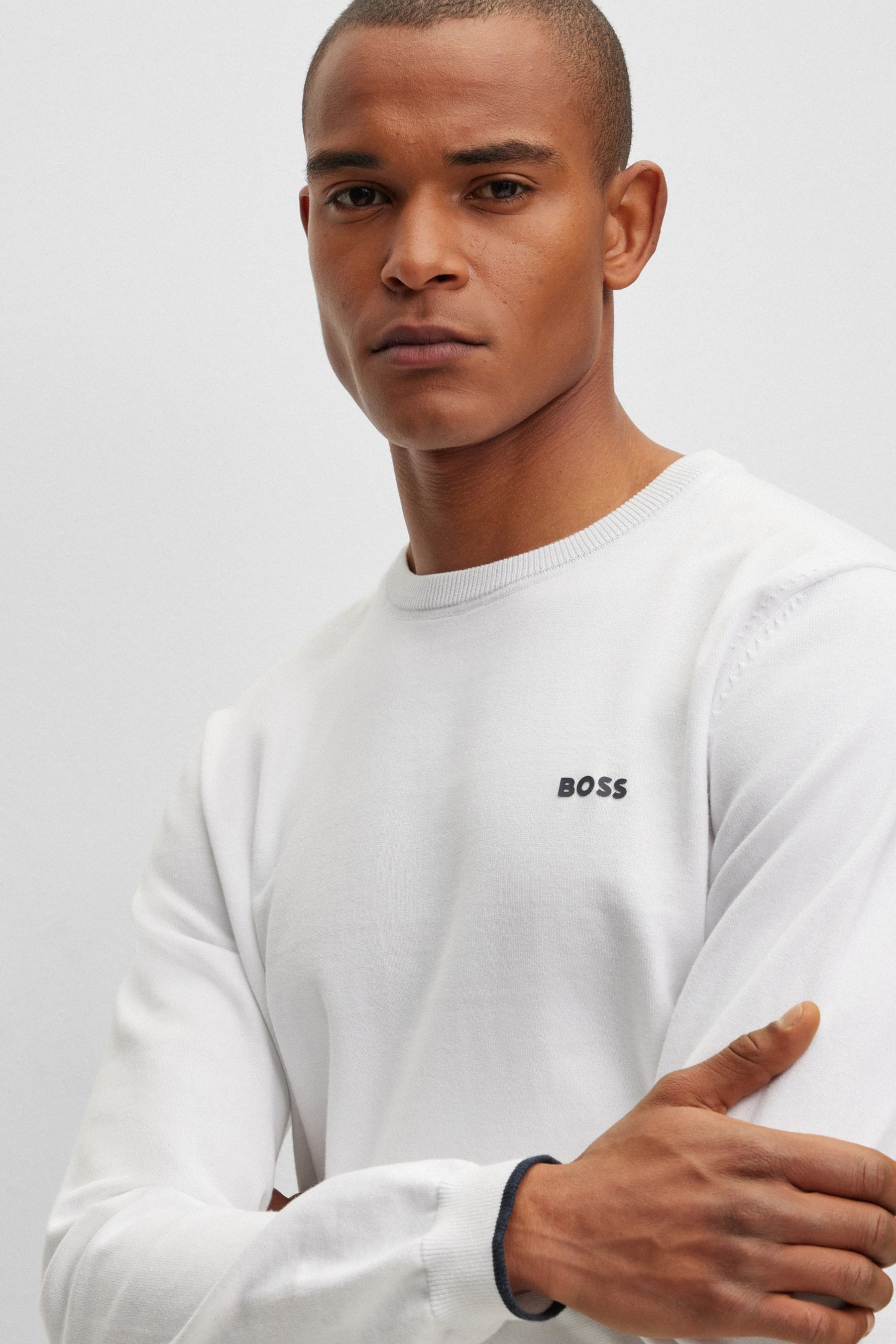 Buy BOSS White Rallo Crew Neck Cotton Jumper from the Next UK