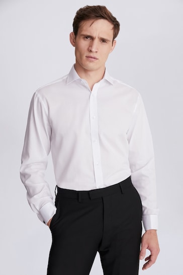 MOSS Regular Fit White Double Cuff Textured Shirt