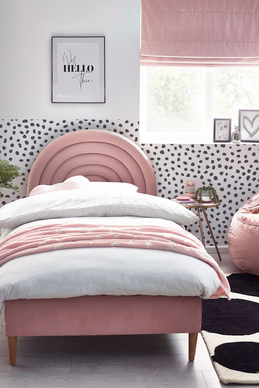 Opulent Velvet Blush Pink Kids Rainbow Upholstered Bed Bed - Image 1 of 7