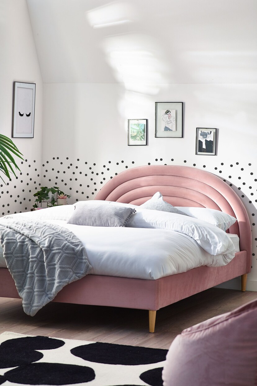 Opulent Velvet Blush Pink Kids Rainbow Upholstered Bed Bed - Image 2 of 7