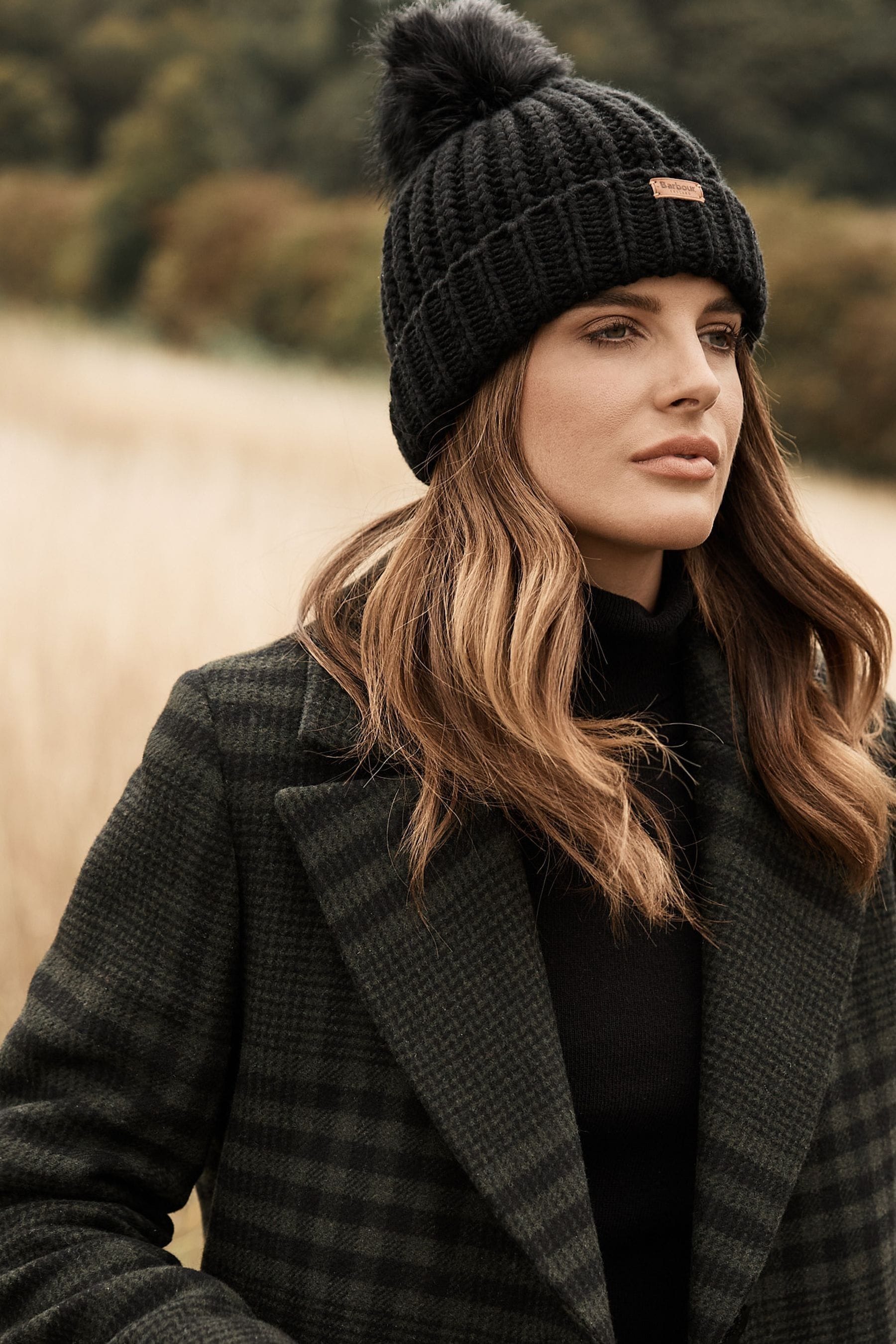 Buy Barbour Black Saltburn Cable Knit Pom Bobble hat from the Next UK online shop