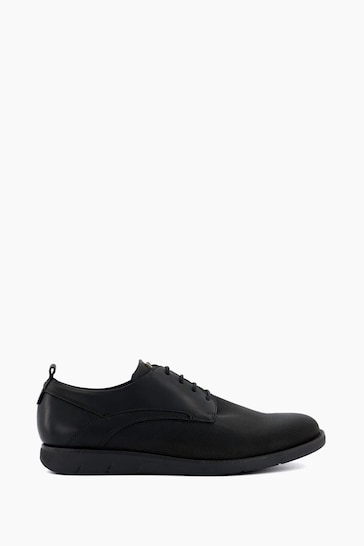 Dune London Black Punched Plain Barnabey Derby Shoes