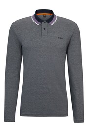 BOSS Grey Oxford Pique Long Sleeve Polo Shirt - Image 5 of 5
