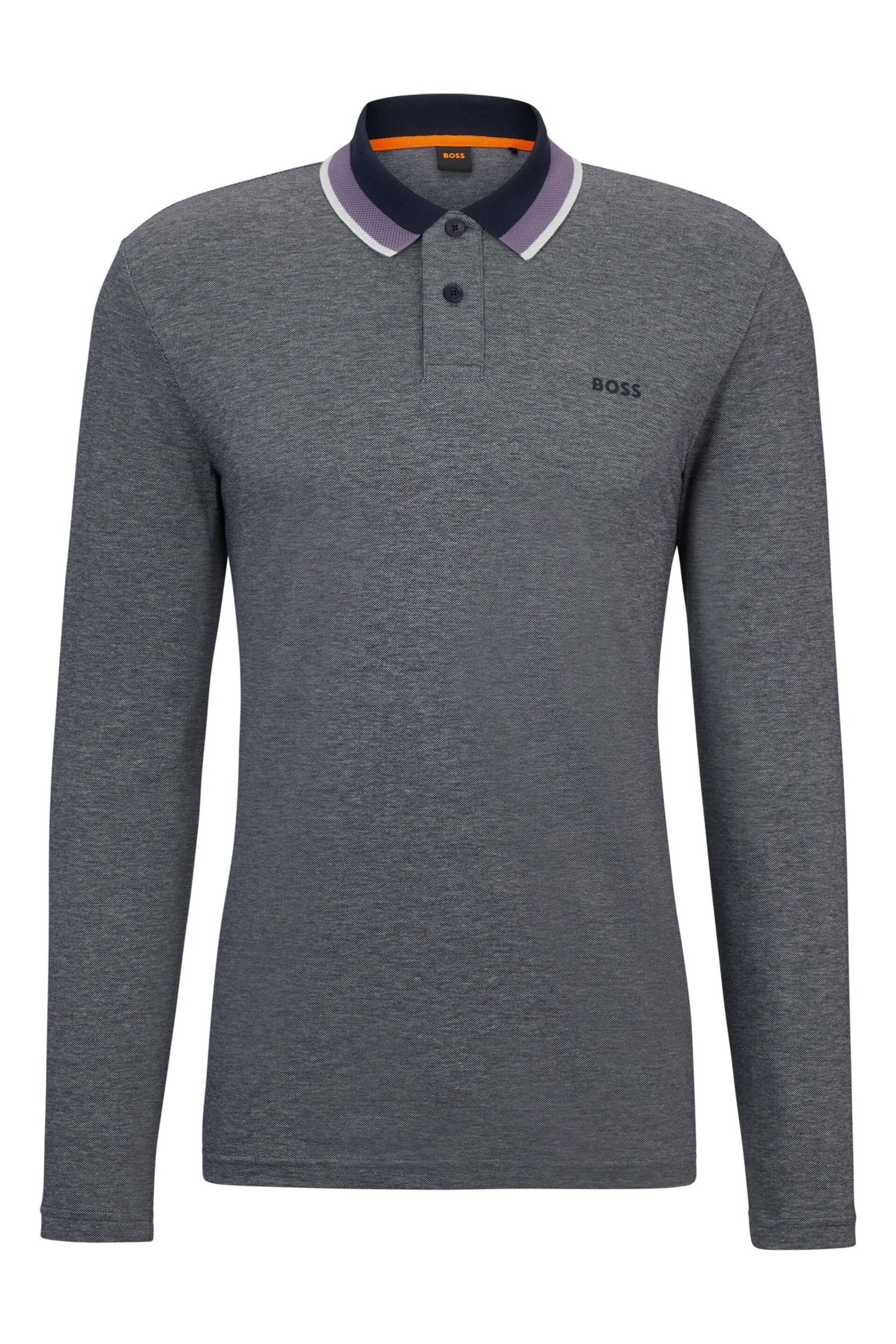 BOSS Grey Oxford Pique Long Sleeve Polo Shirt - Image 5 of 5