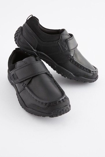 Black Extra Wide Fit (H) School Leather Single Strap Shoes