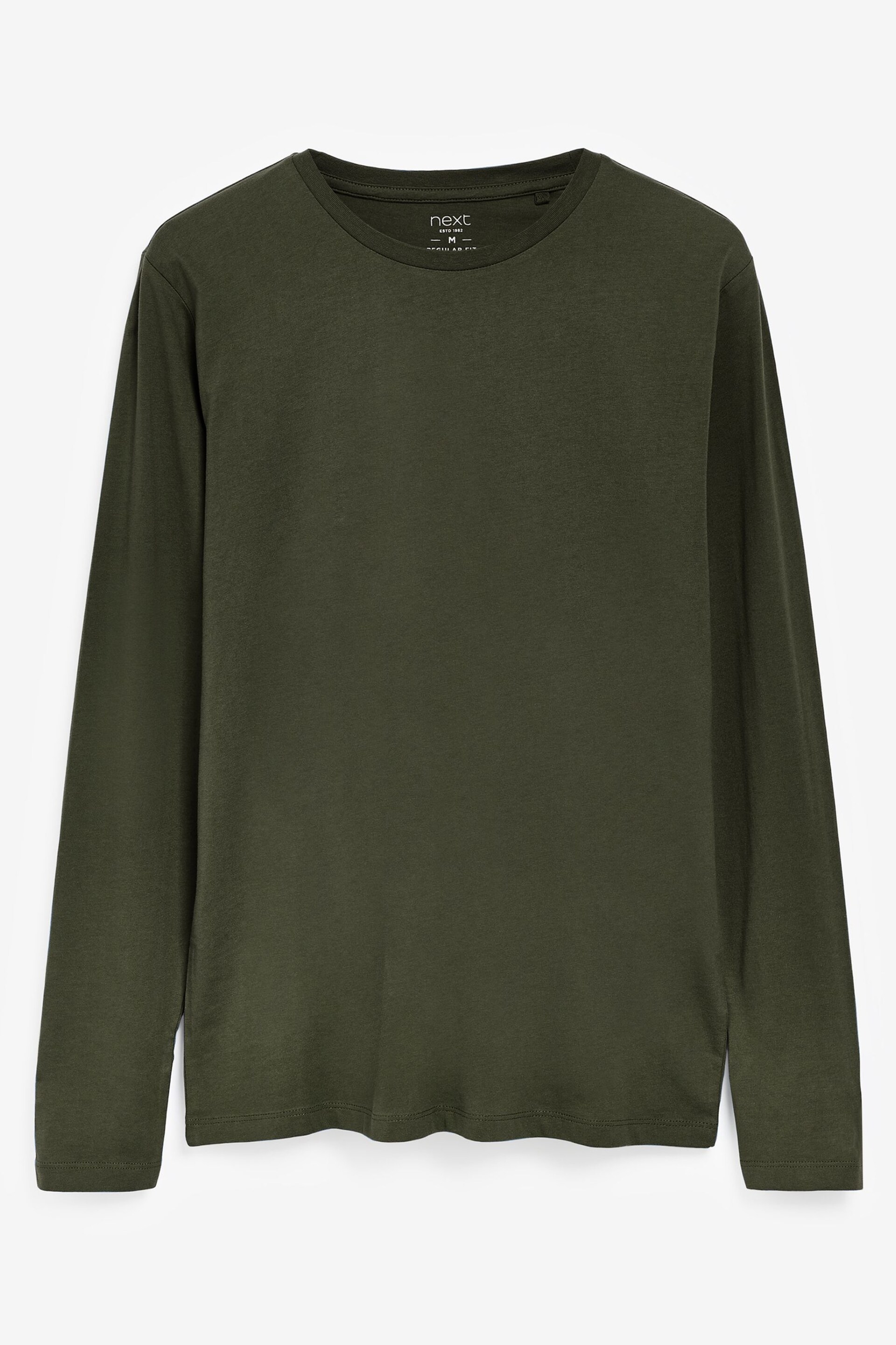 Dark Khaki Green Regular Fit Long Sleeve Crew Neck T-Shirt - Image 4 of 5