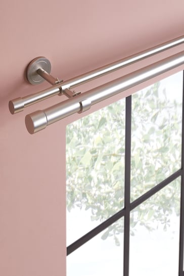 Brushed Silver Extendable Double Curtain & Voile Pole Kit
