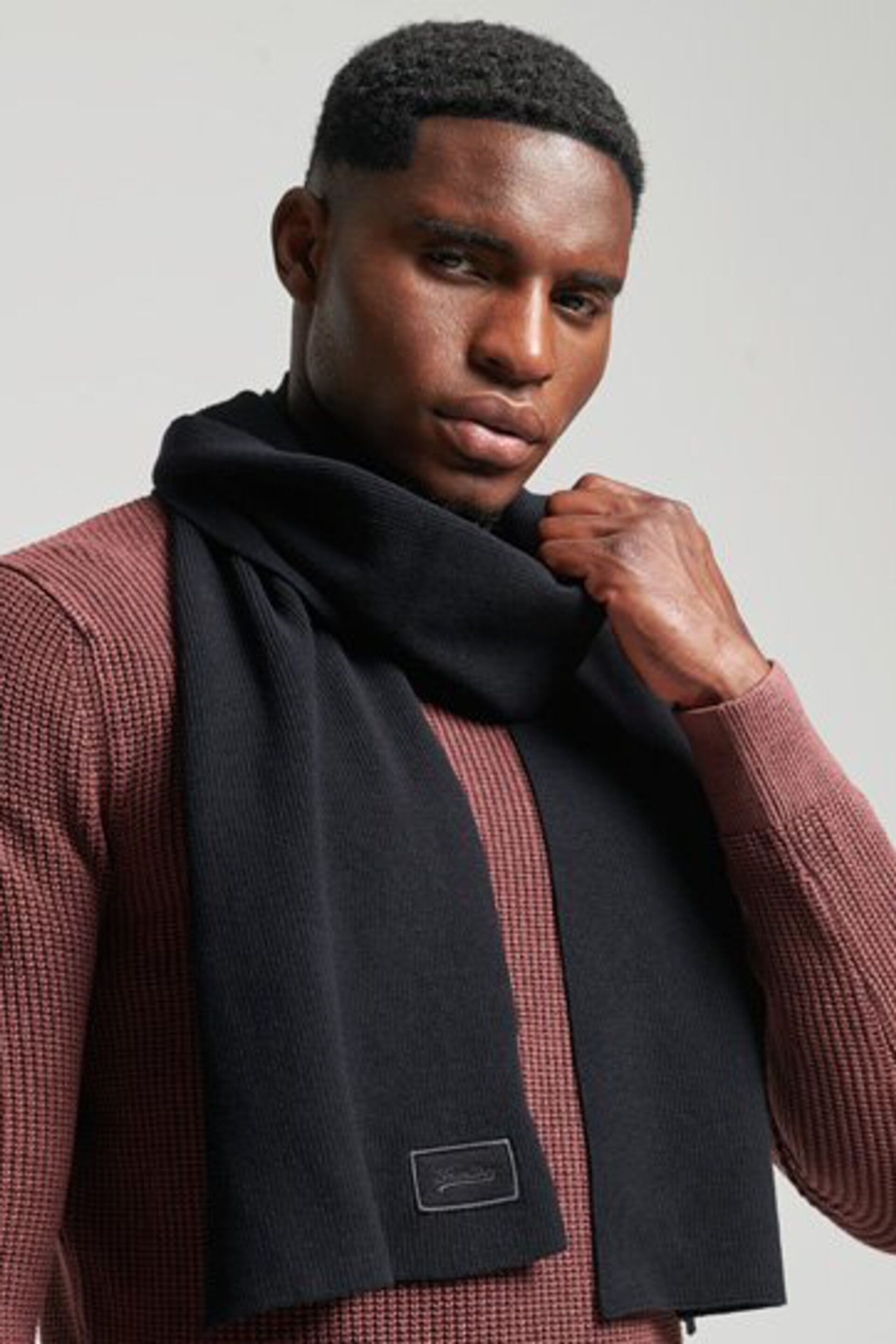 Superdry Black Knitted Logo Scarf - Image 1 of 3