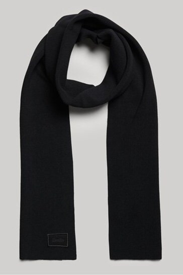 Superdry Black Knitted Logo Scarf