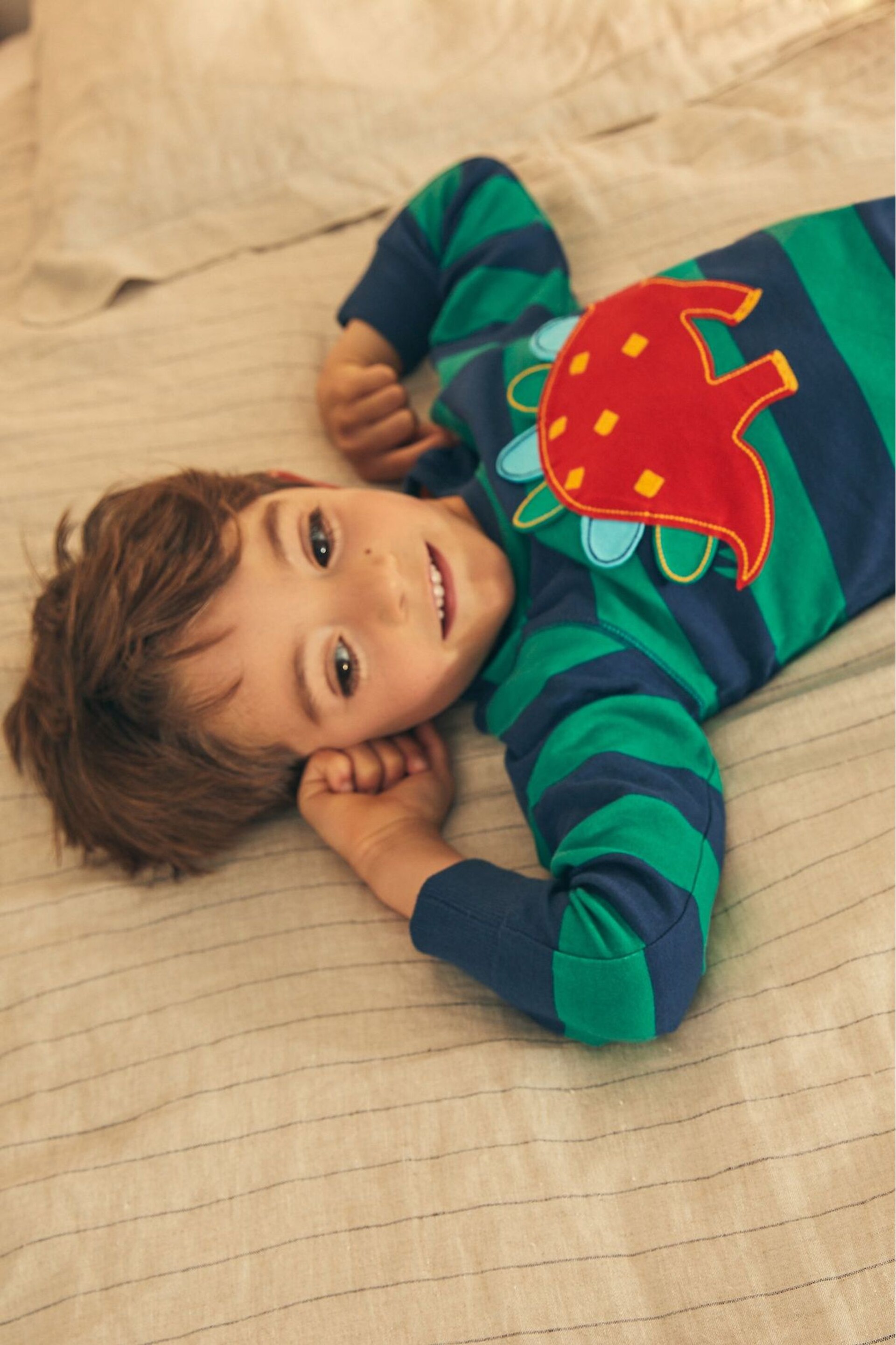 Blue/Red/Green Stripe Dino 3 Pack Snuggle Pyjamas (9mths-8yrs) - Image 4 of 14