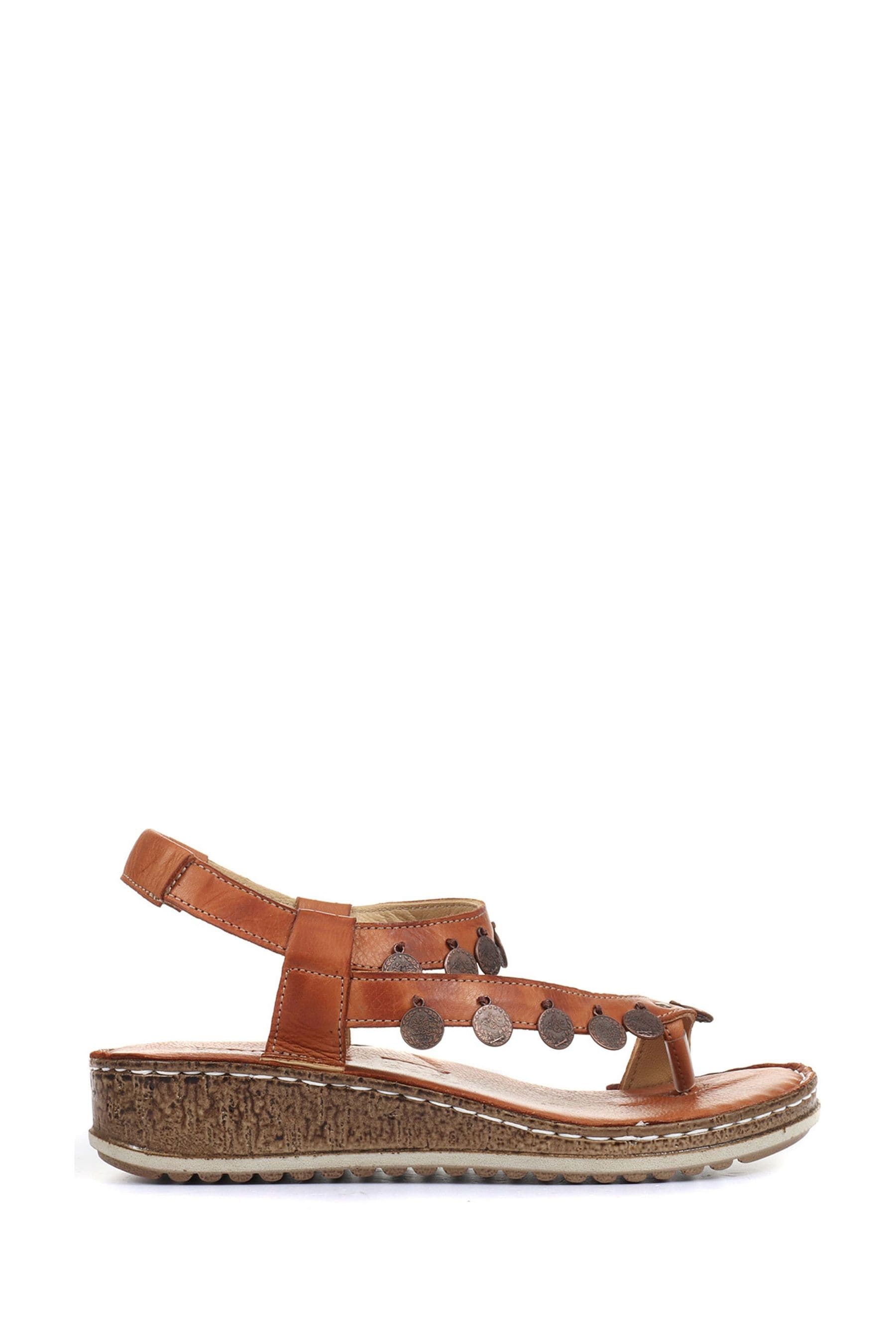 Pavers Natural Embellished Leather Toe Post Sandals