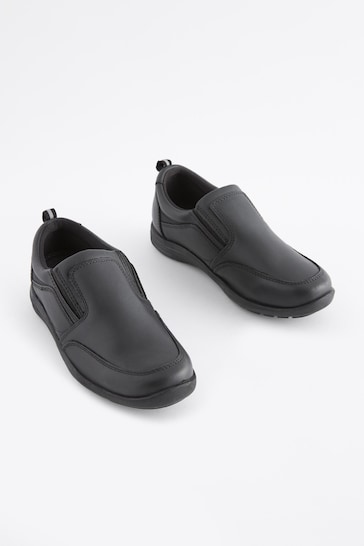 Black Wide Fit (G) School Leather Loafers