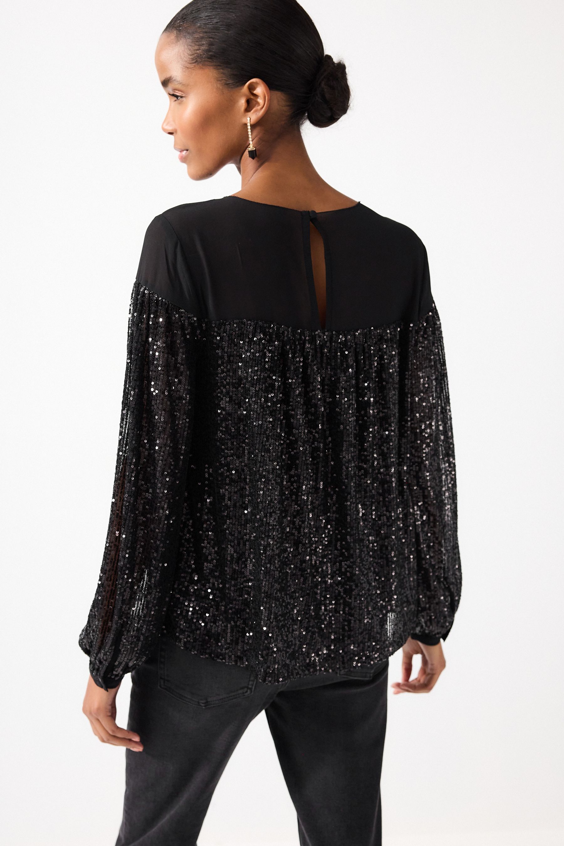 Black sparkly top long sleeve cheap