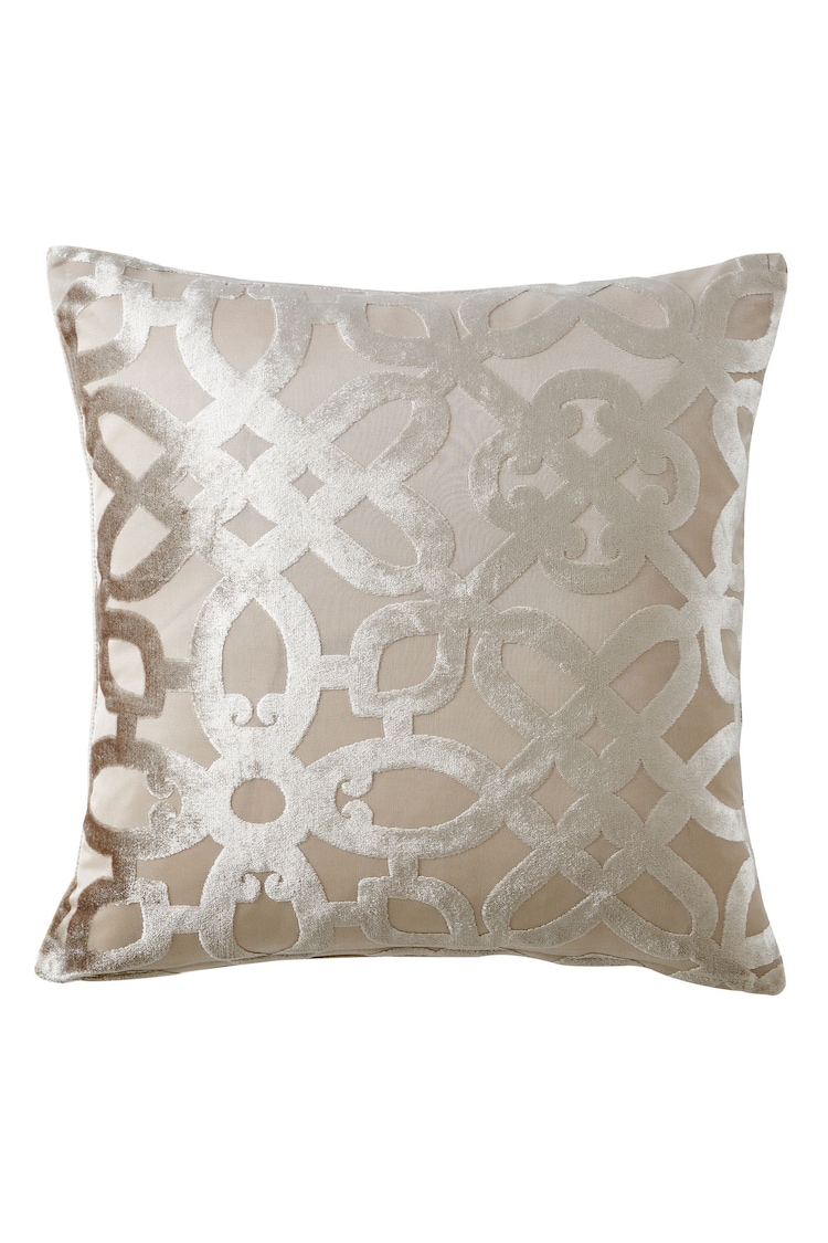 Catherine Lansfield Natural Lattice Cut Velvet Cushion - Image 2 of 3