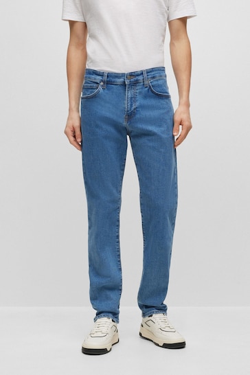 BOSS Mid Blue Maine Straight Fit Stretch Jeans