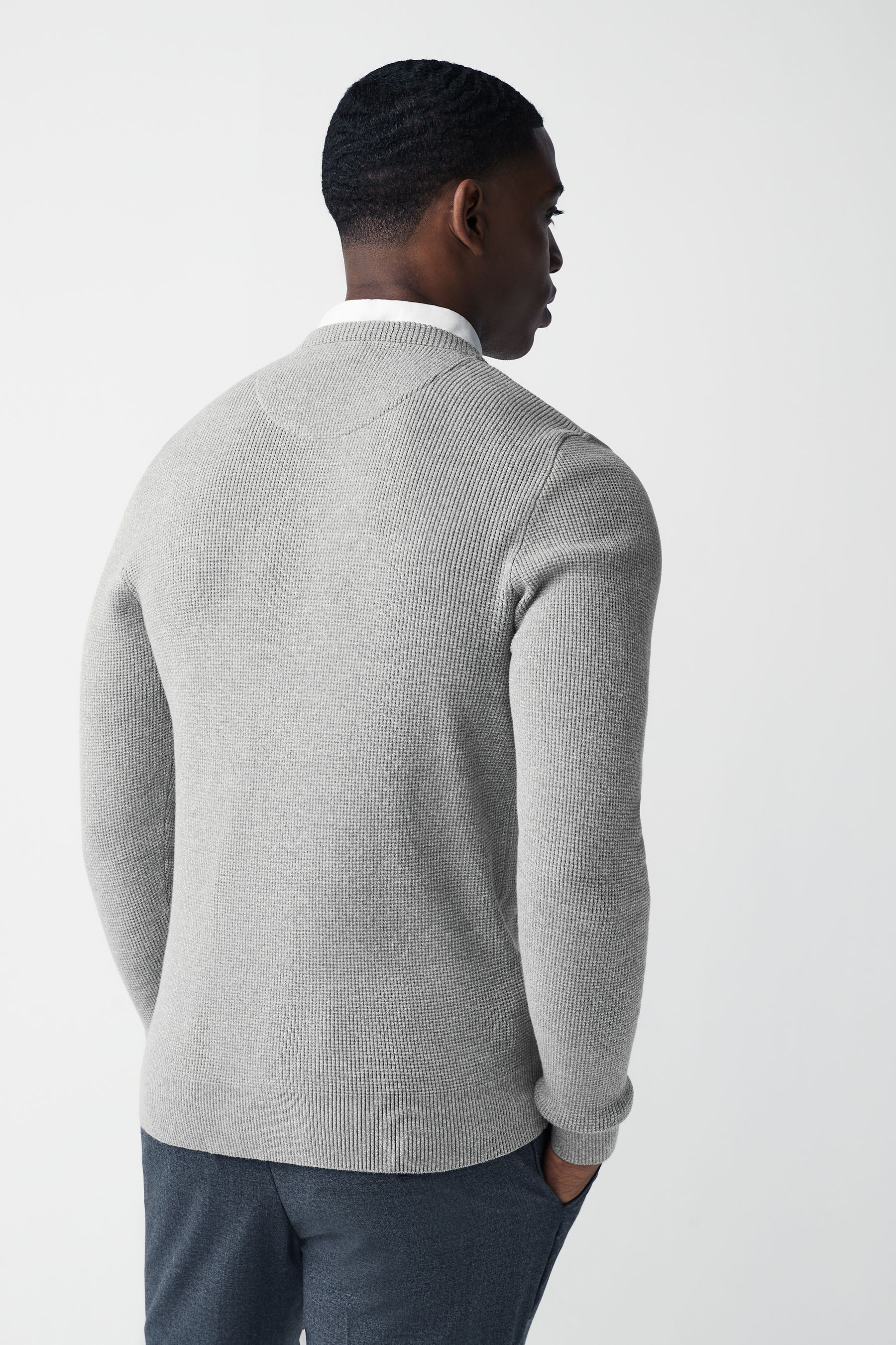 Buy Grey Oxford V Neck Regular 100 Cotton Mock Shirt Jumper from the Next UK online shop