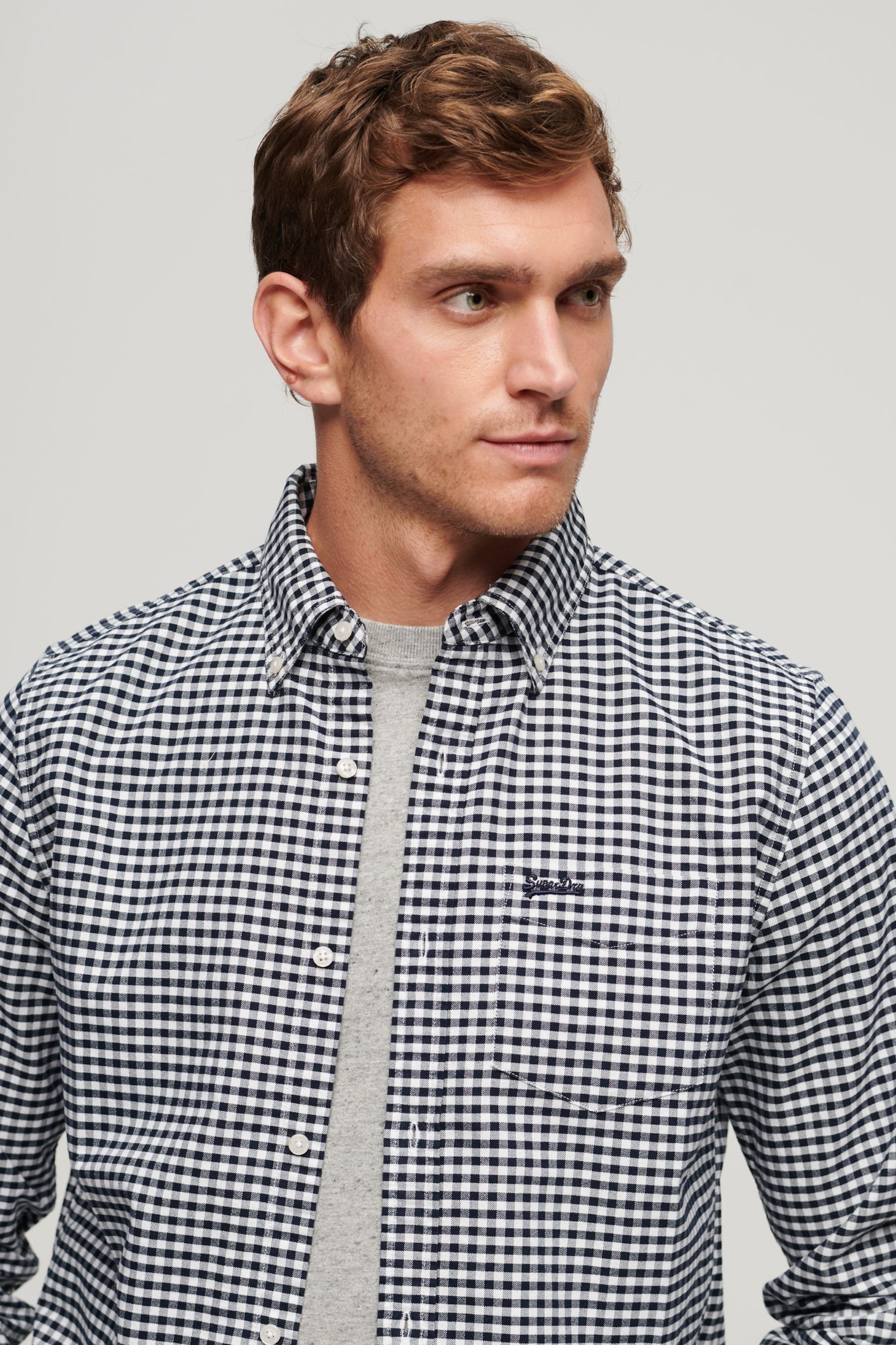 Superdry Black/White Cotton Long Sleeved Oxford Shirt - Image 6 of 7