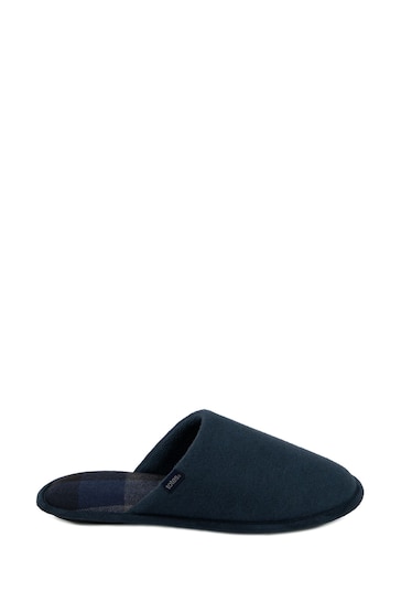 Totes Navy Mens Jersey Mule Slippers With Check Lining
