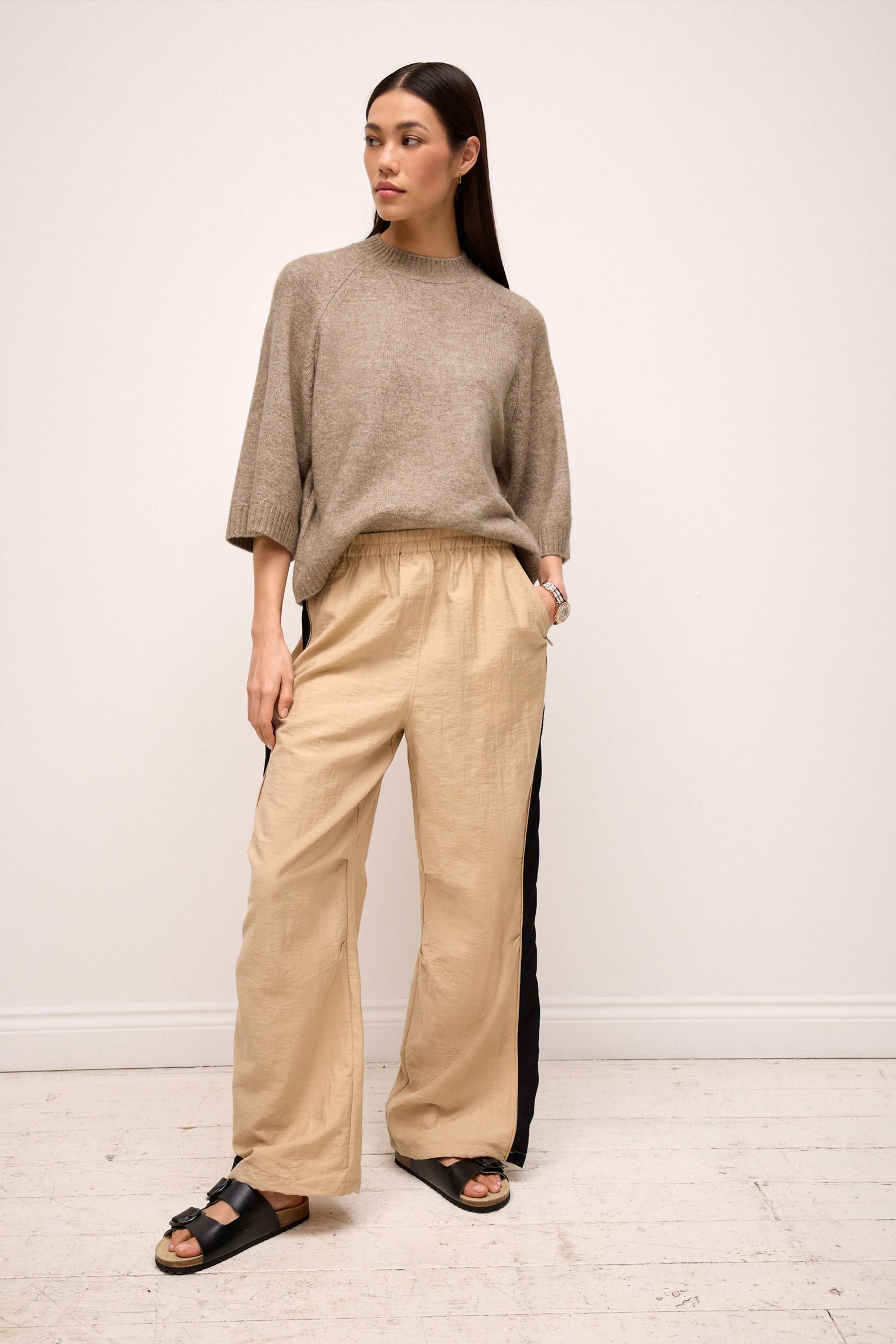 Buy Camel Black Side Stripe Pull On Track Pant Trousers from Next Luxembourg