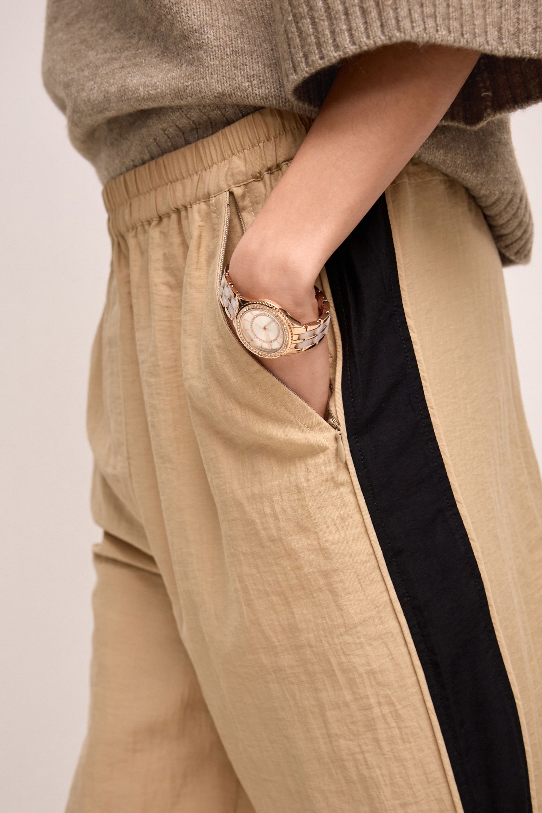 Gold side stripe trousers discount