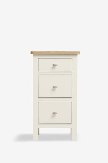 Chalk White Hampton Country Collection Luxe Painted Oak 3 Drawer Slim Bedside Table