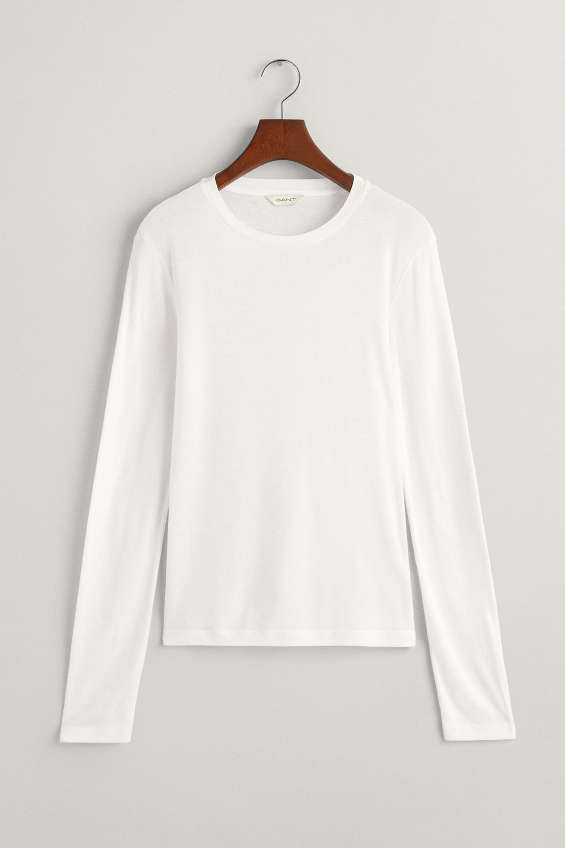 GANT White Fitted Lightweight Long Sleeve T-Shirt - Image 5 of 5