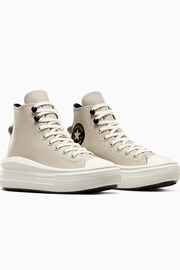Converse Neutral Chuck Taylor All Star Move Platform Leather Trainers - Image 3 of 12
