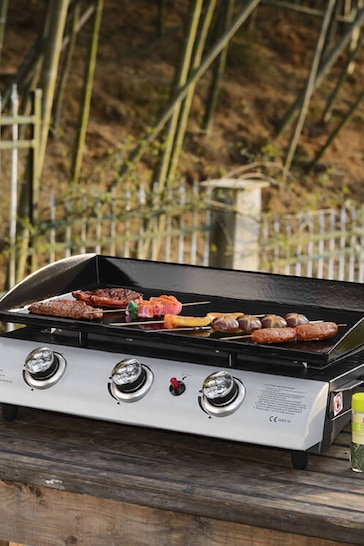 Callow Black Garden 3 Burner Gas BBQ Plancha With Stand
