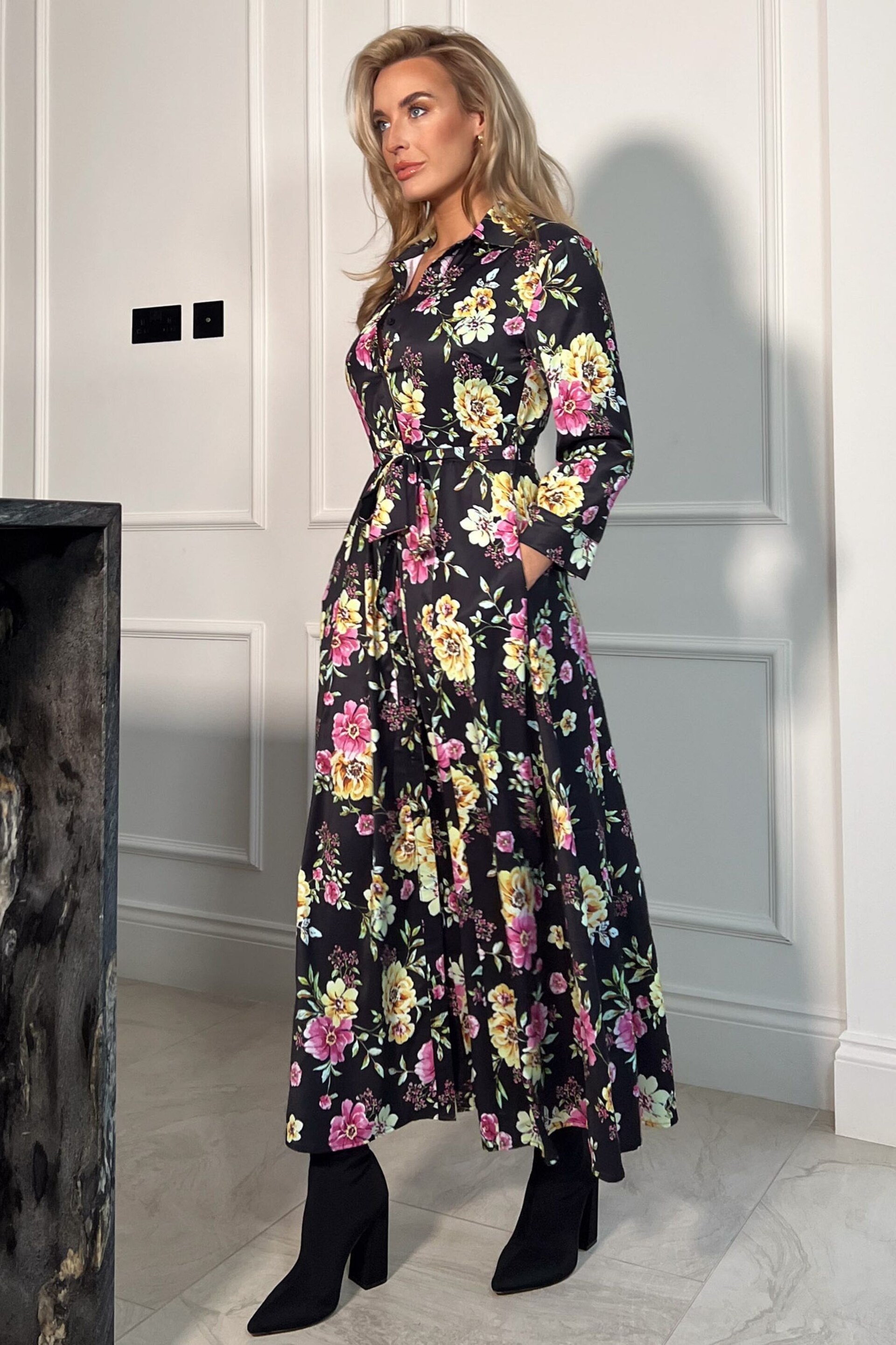 Girl In Mind Black Floral Brielle Shirt Maxi Dress - Image 2 of 4
