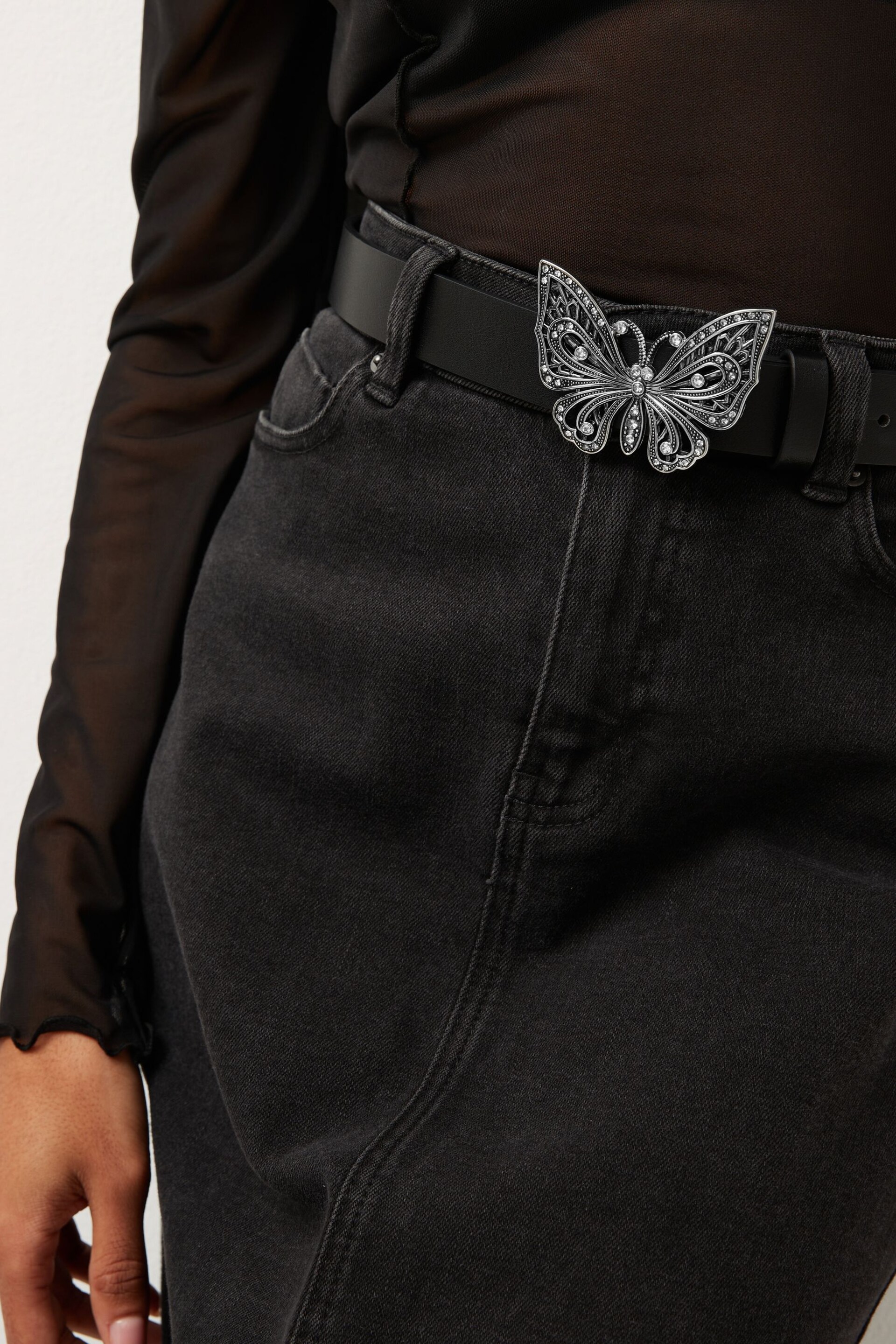 Black Butterfly Buckle Regular Belt - Image 1 of 5
