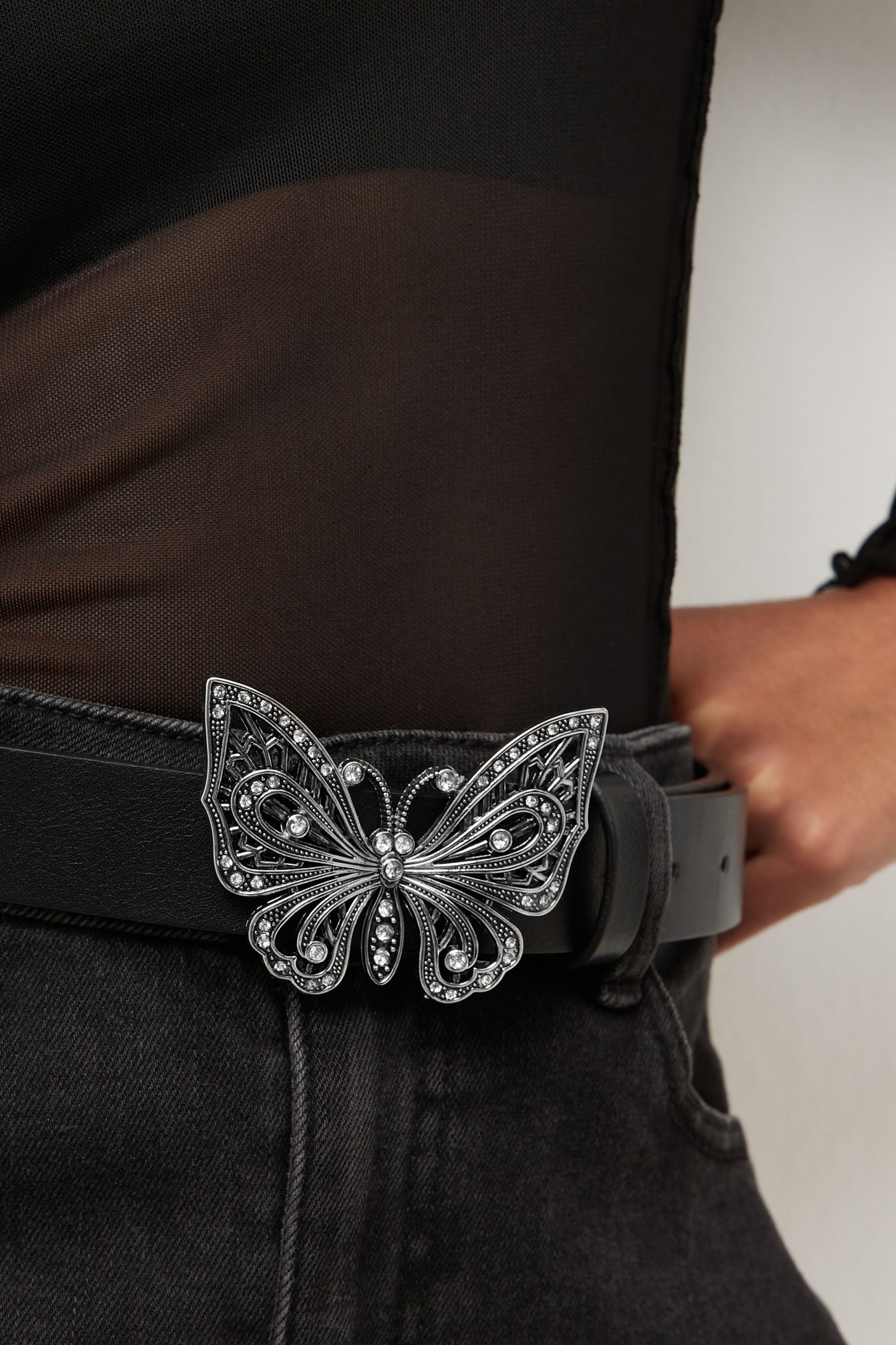 Black Butterfly Buckle Regular Belt - Image 3 of 5