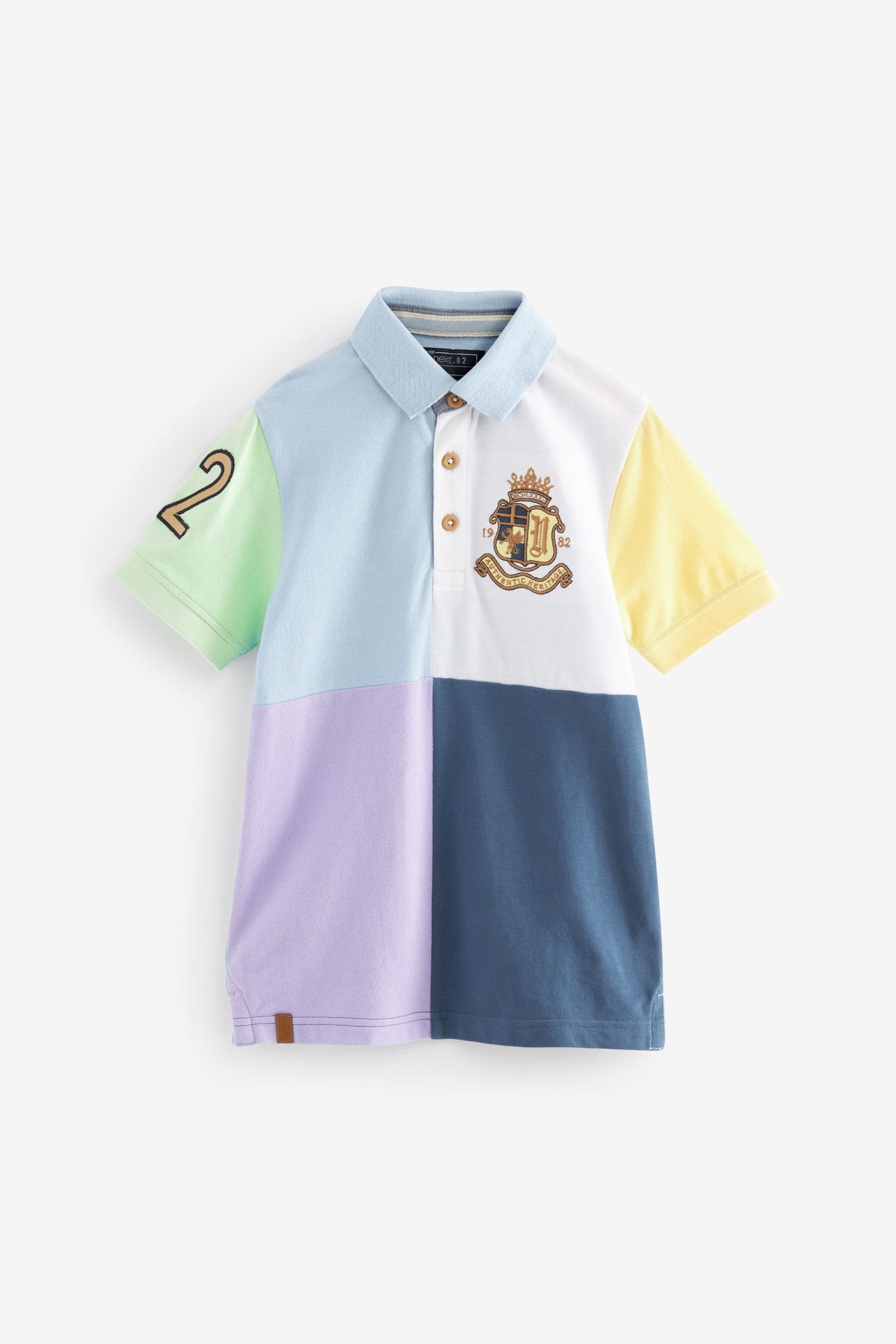 Pastel/Blues Short Sleeve Colourblock Polo Shirt (3-16yrs) - Image 1 of 4