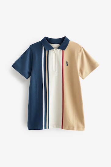 NavyBlue/Stone Colourblock Short Sleeve Polo Shirt (3-16yrs)