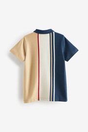 NavyBlue/Stone Colourblock Short Sleeve Polo Shirt (3-16yrs) - Image 2 of 3