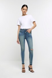 River Island Blue High Rise Tummy Hold Supper Skinny Ripped  Jeans - Image 2 of 7