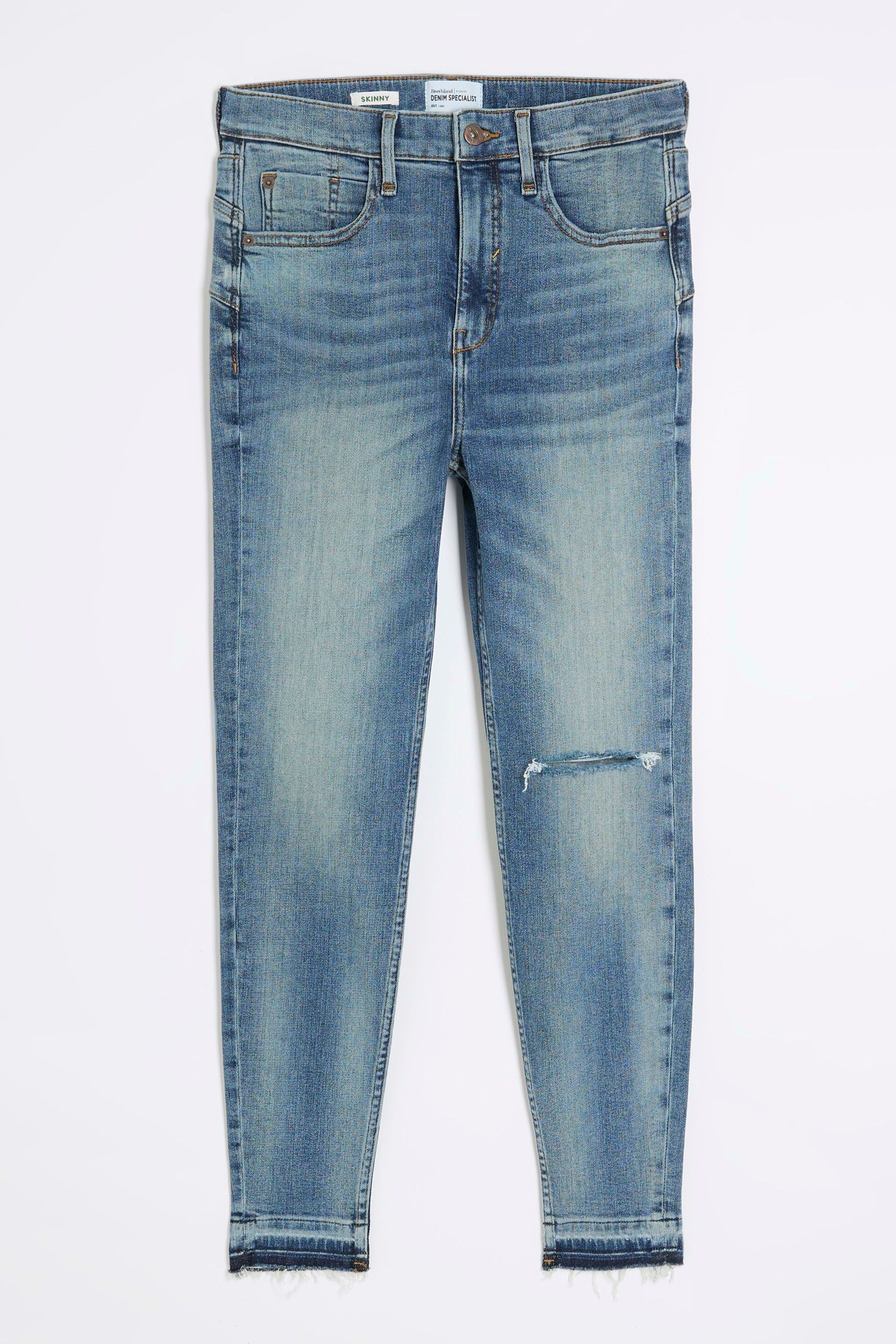 River Island Blue High Rise Tummy Hold Supper Skinny Ripped  Jeans - Image 5 of 7
