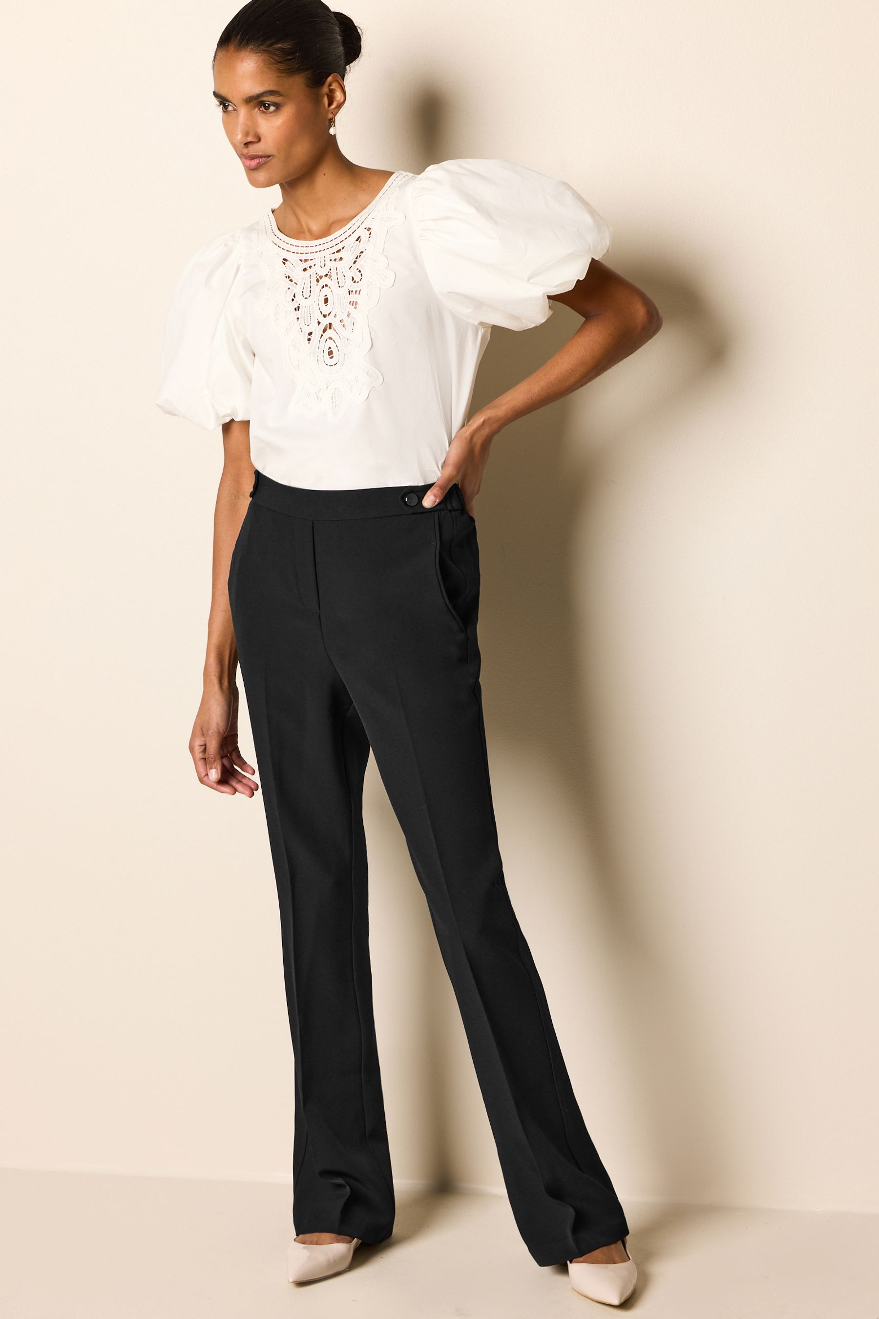 Black elastic trousers on sale