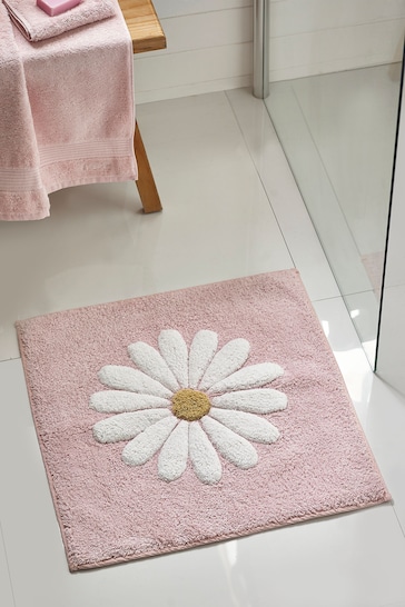 Pink Daisy 100% Cotton Shower Mat