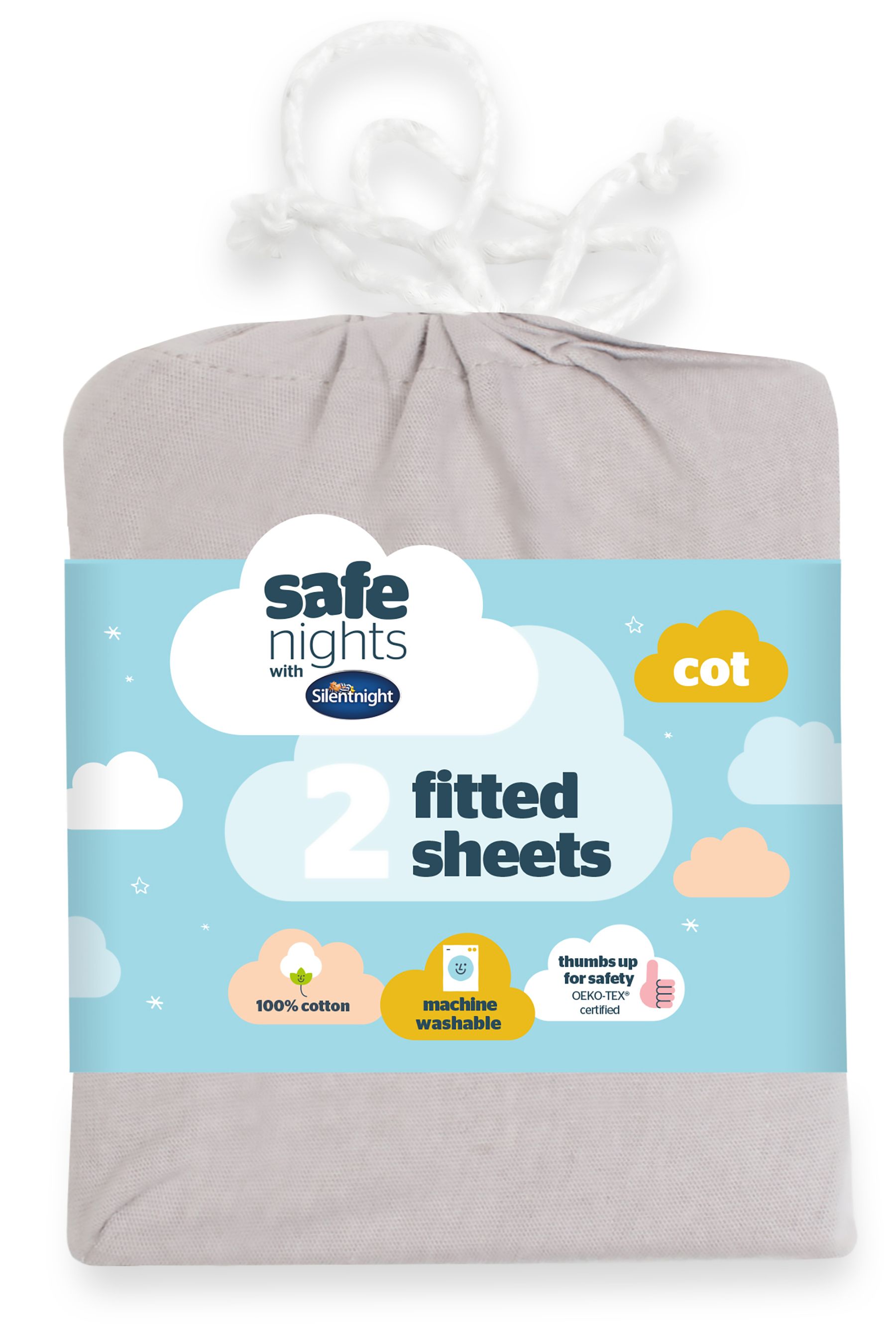 Buy Silentnight 2 Pack Grey Kids Safe Nights Cot 100 Cotton Fitted Sheets from the Next UK online shop
