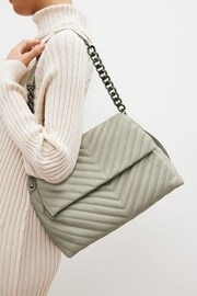 Grey Leather Quilted Chain Shoulder Bag - Image 1 of 8