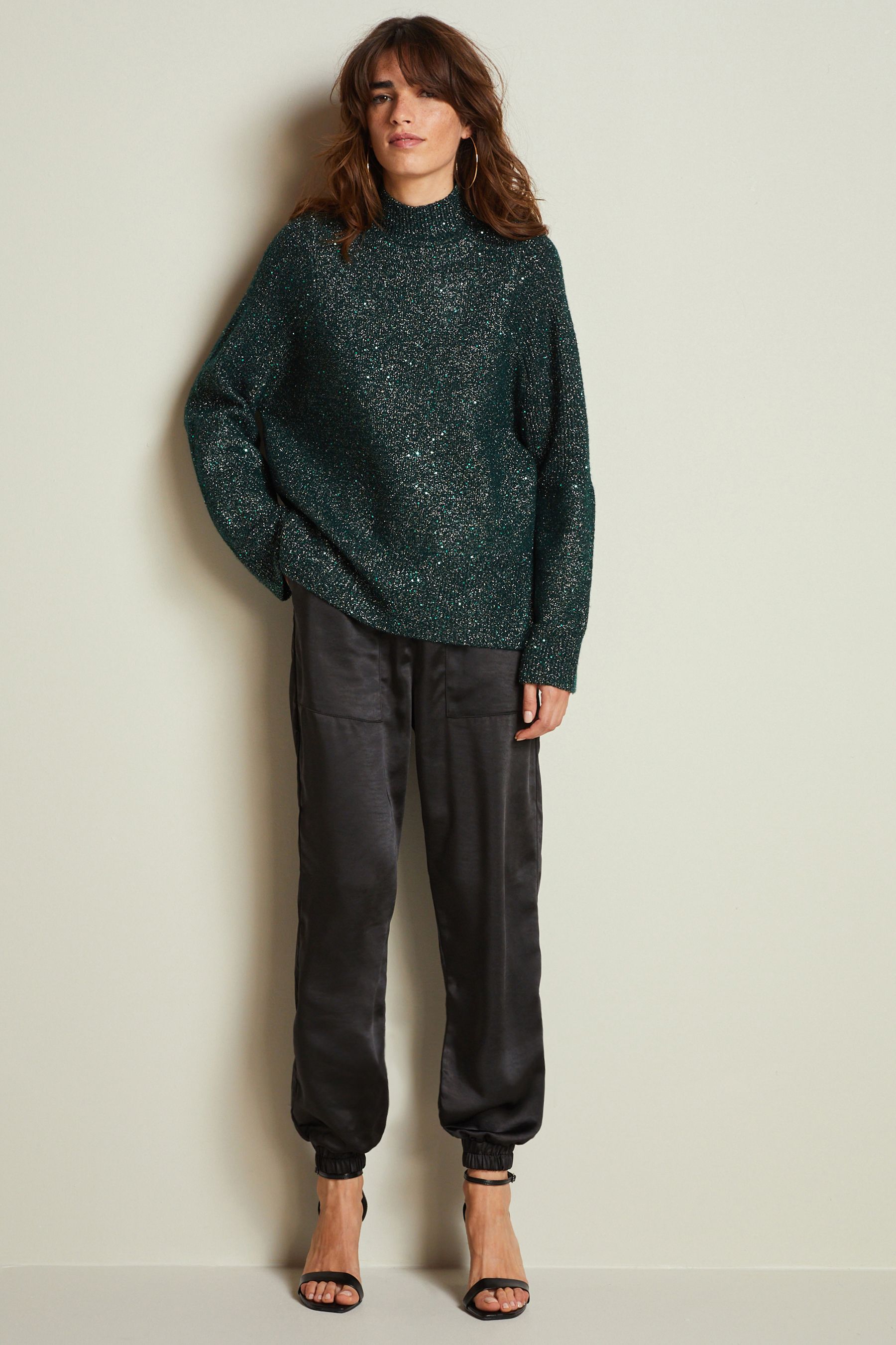 Buy Green Sequin High Neck Long Sleeve Jumper from Next Luxembourg
