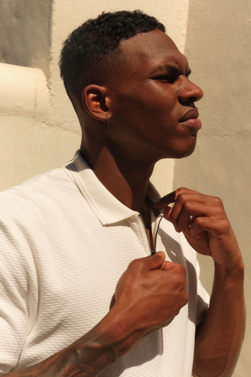 White Short Sleeve Textured Polo Shirt - Image 1 of 9