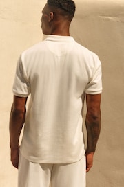 White Short Sleeve Textured Polo Shirt - Image 4 of 9