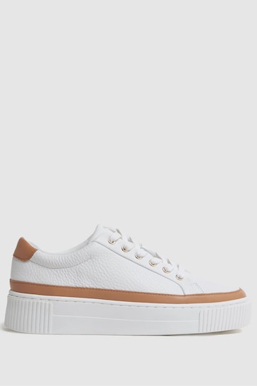Reiss Camel/White Leanne Grained Leather Platform Trainers
