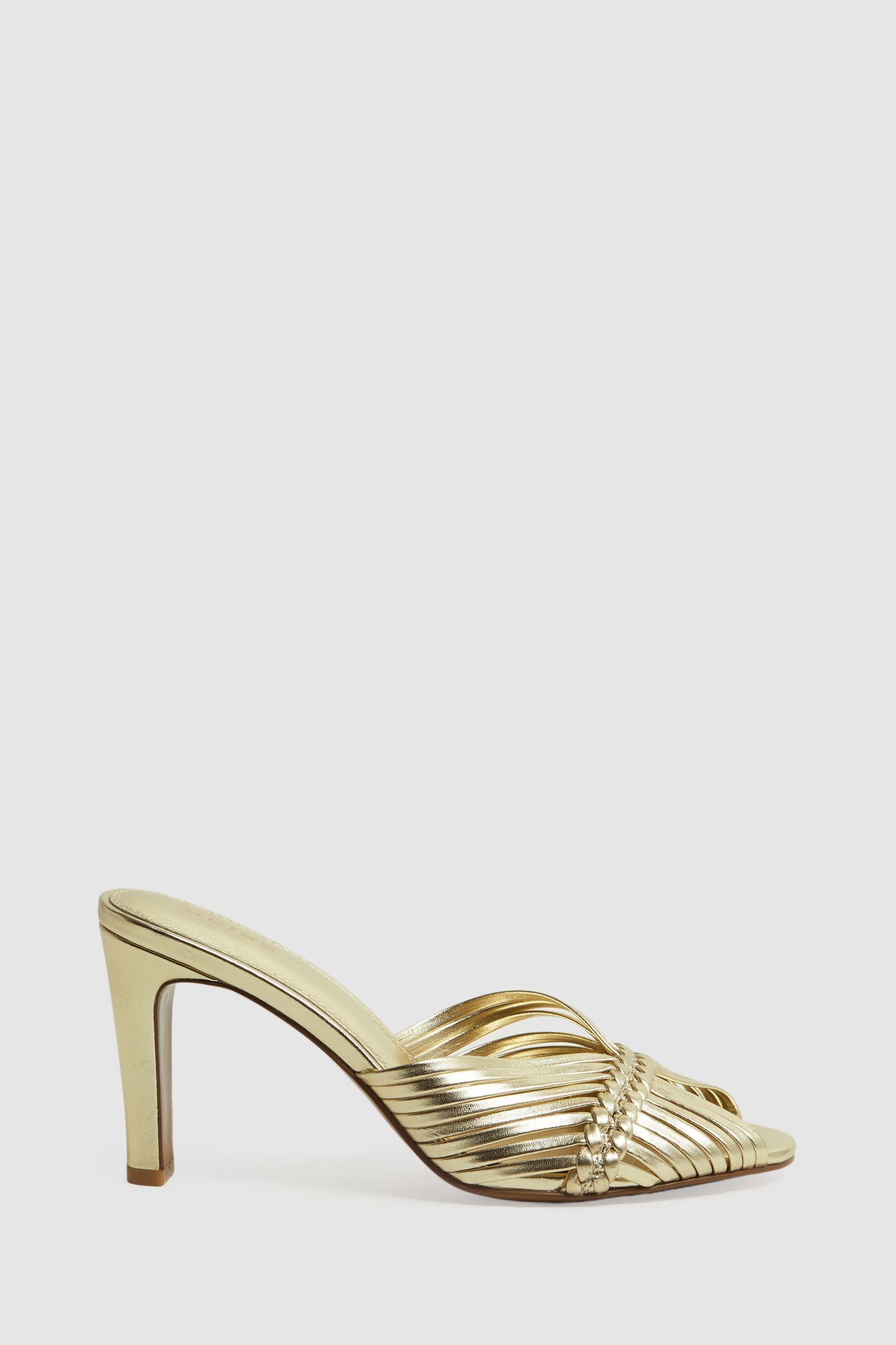 Gold woven new arrivals mules