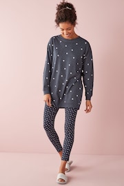 Navy Blue Stars Cotton Tunic And Legging Pyjamas Set - Image 1 of 7