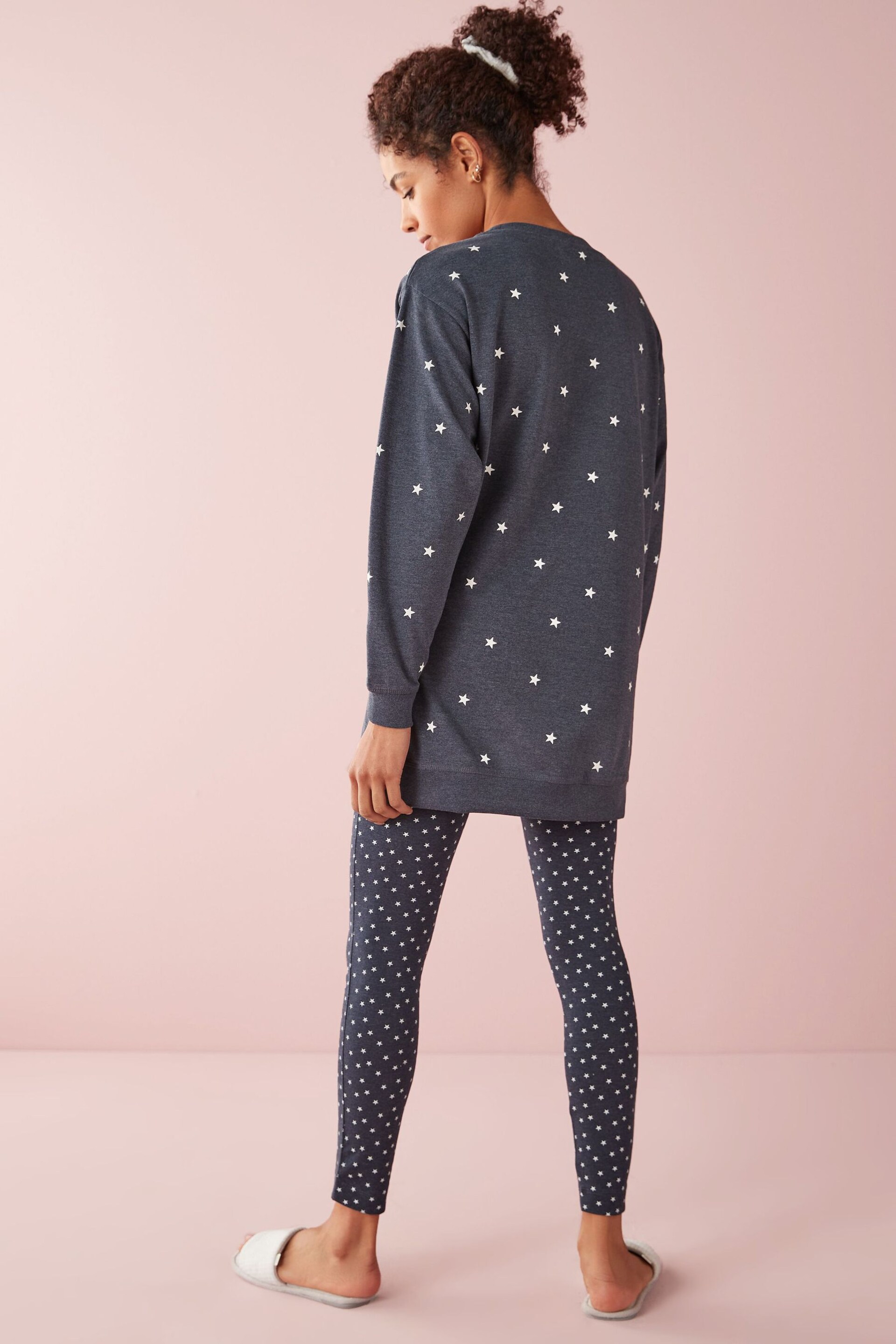 Navy Blue Stars Cotton Tunic And Legging Pyjamas Set - Image 2 of 7