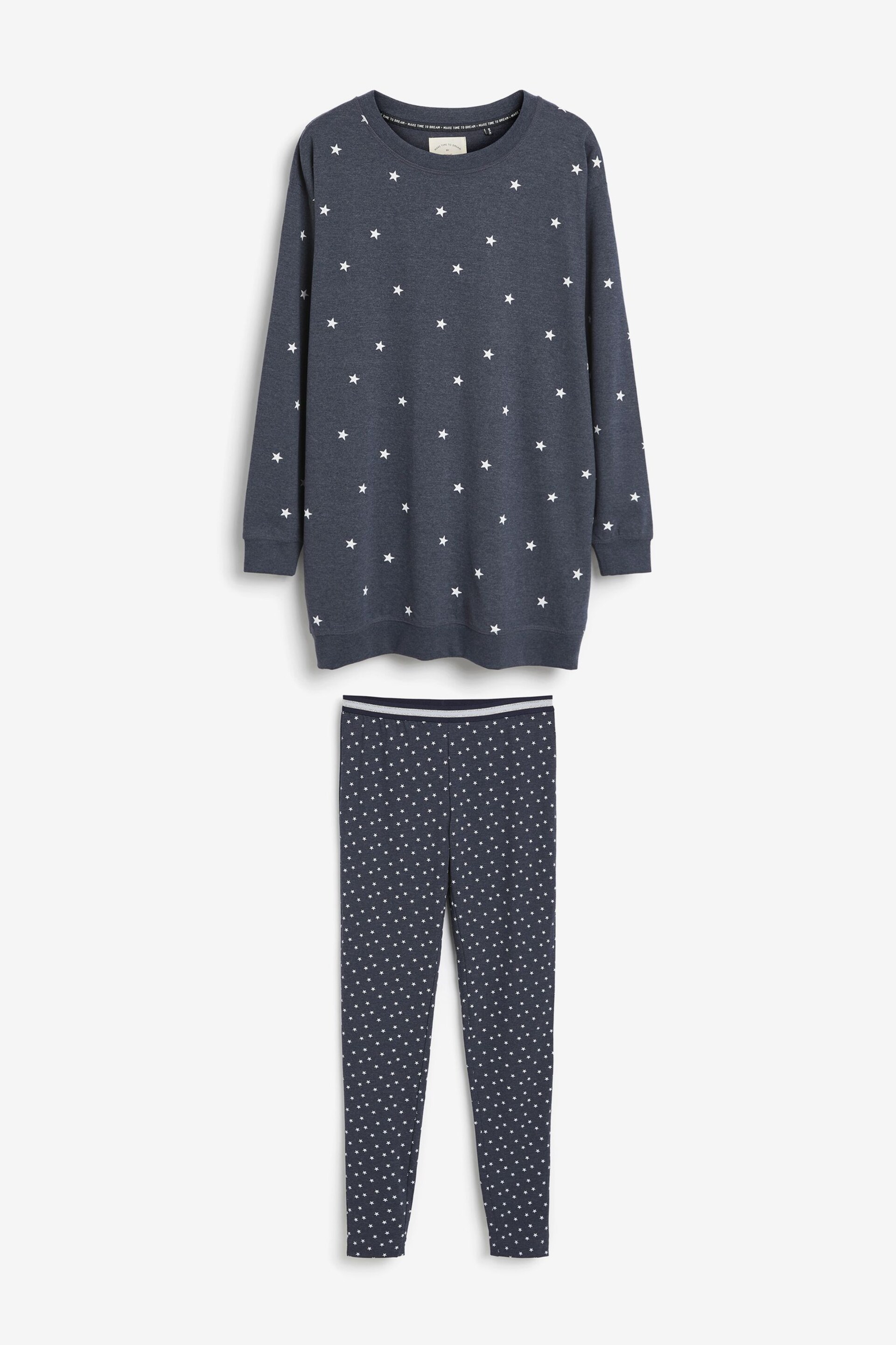 Navy Blue Stars Cotton Tunic And Legging Pyjamas Set - Image 5 of 7