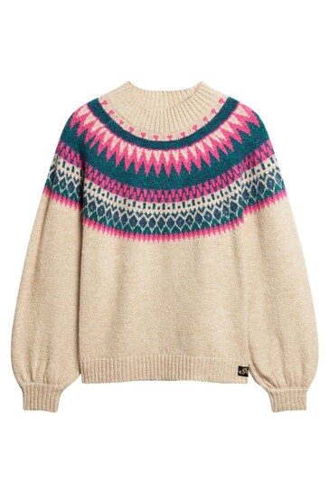 Superdry White Slouchy Pattern Knit Jumper