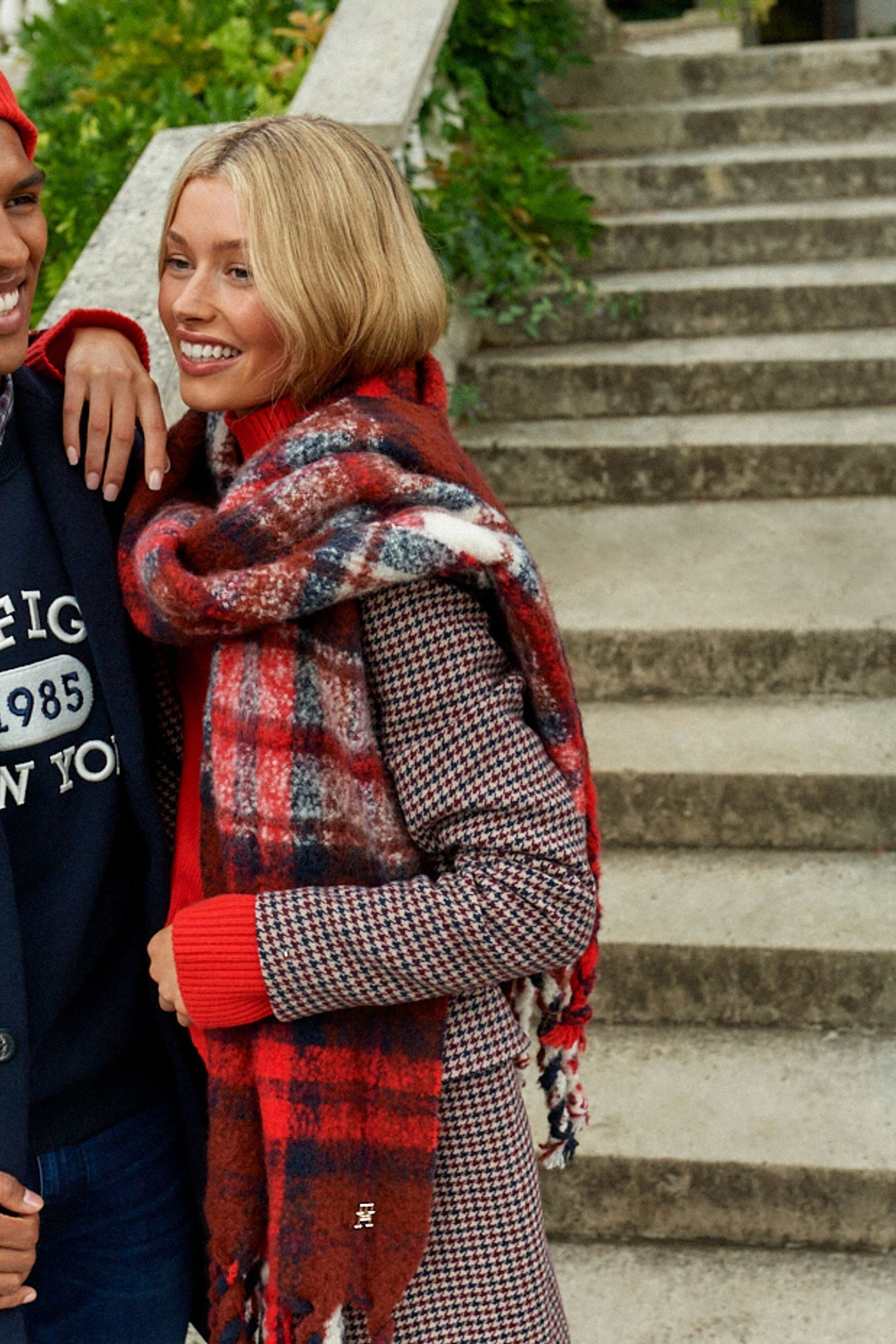 Tommy hilfiger red & black wool blend plaid coat hot sale